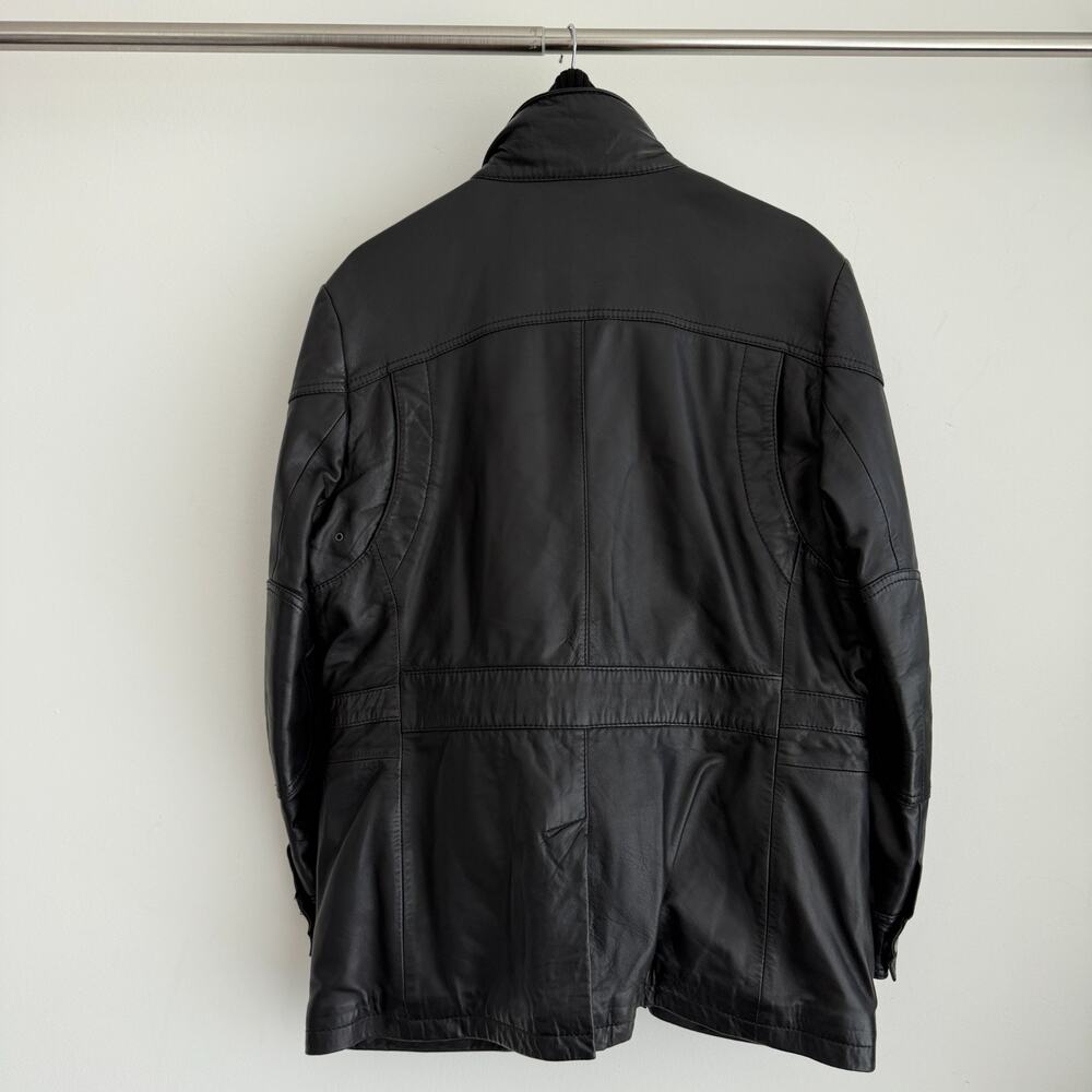 Hugo Boss Leather Jacket Men 38R Black Goatskin Military Field Biker Safari Coat - Picture 6 of 12